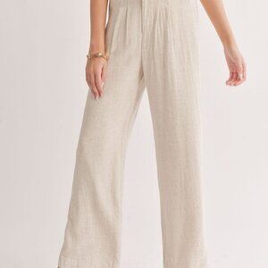 Women's Linen Blend Pleated Trouser Pants | Oatmeal